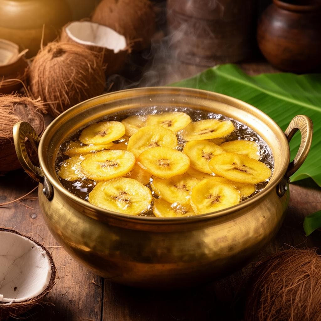 Authentic Kerala Snacks frying in pure coconut oil
